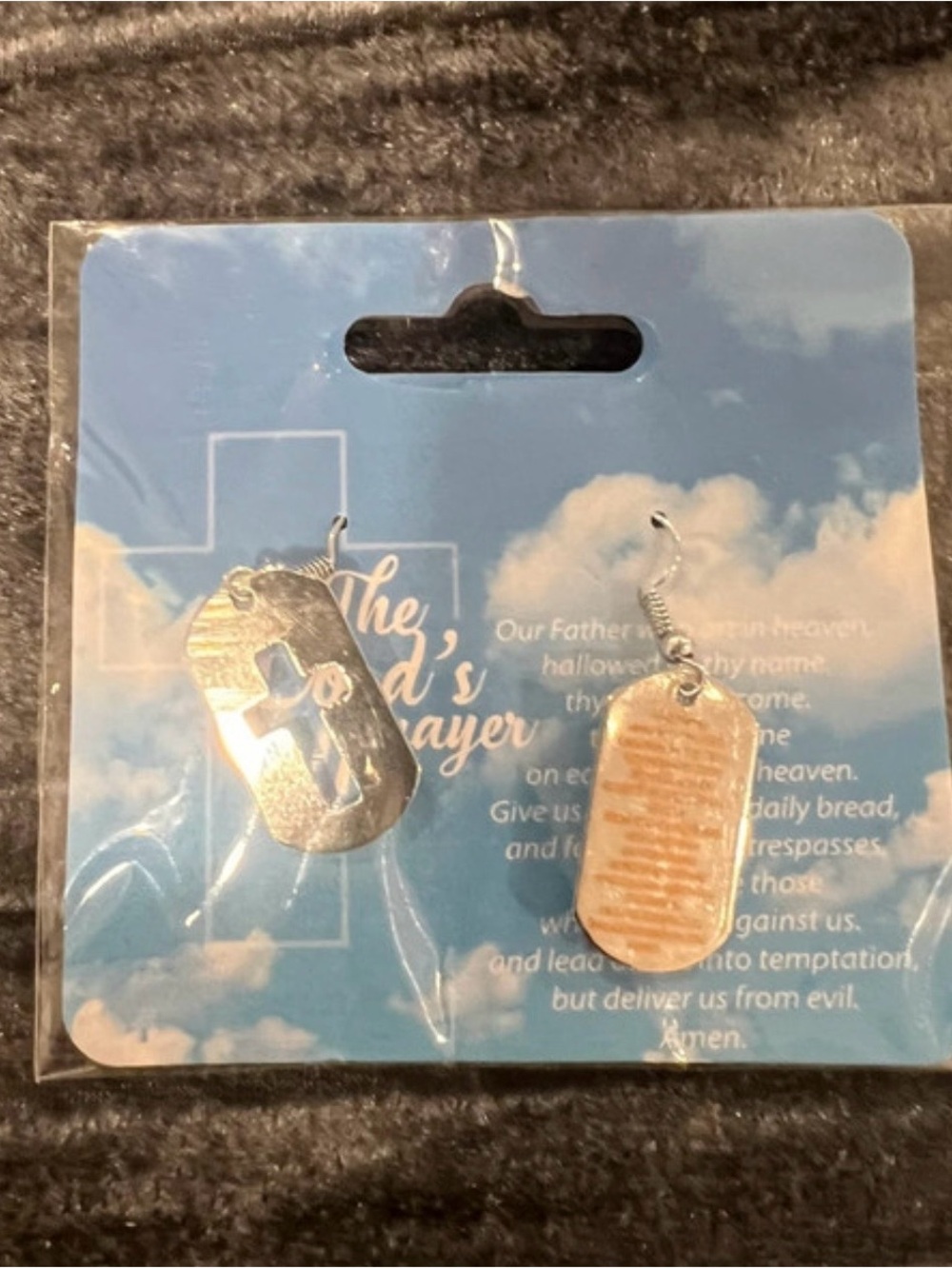 Religious Cross & Scripture Dog Tag Earrings - Silver & Gold